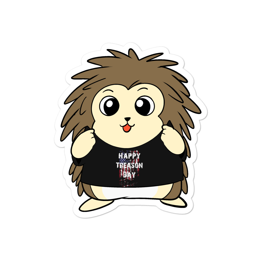 Happy Treason Day Cartoon Porcupine - Bubble-free stickers by Proud Libertarian