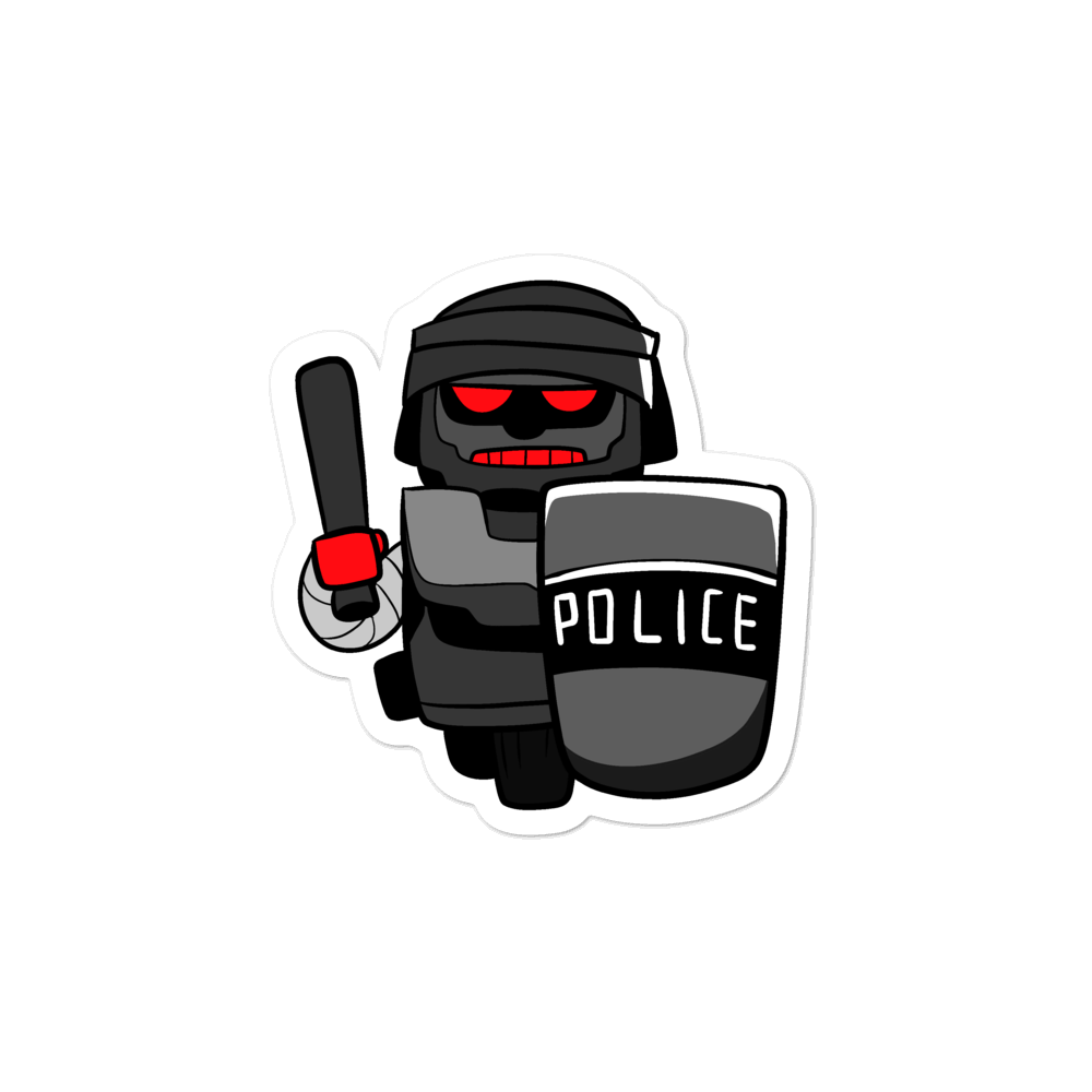 InHuman Police Robot Cartoon - Bubble-free stickers by Proud Libertarian