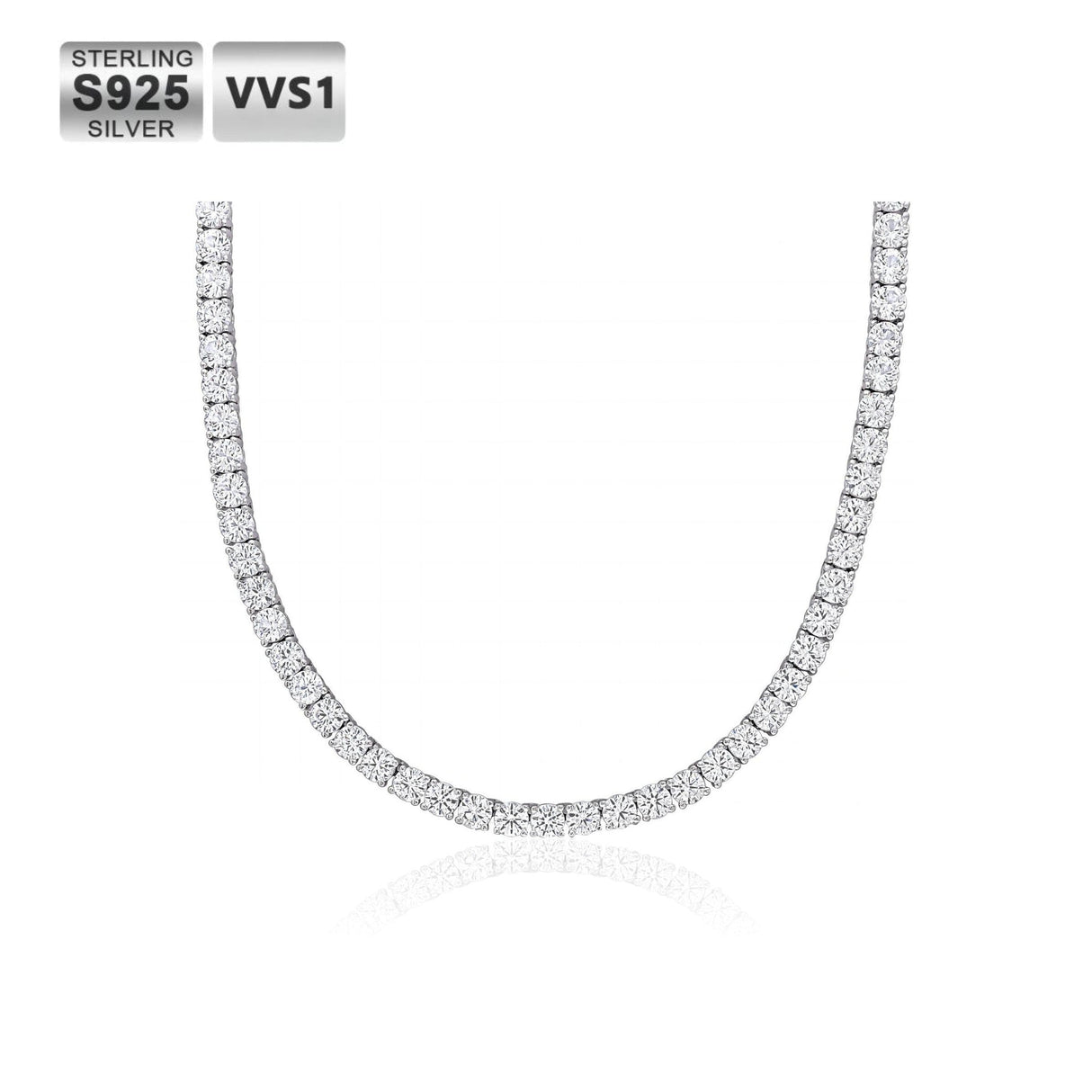 S925 Moissanite Diamond Tennis Chain Necklace in White Gold - 4mm by Bling Proud | Urban Jewelry Online Store