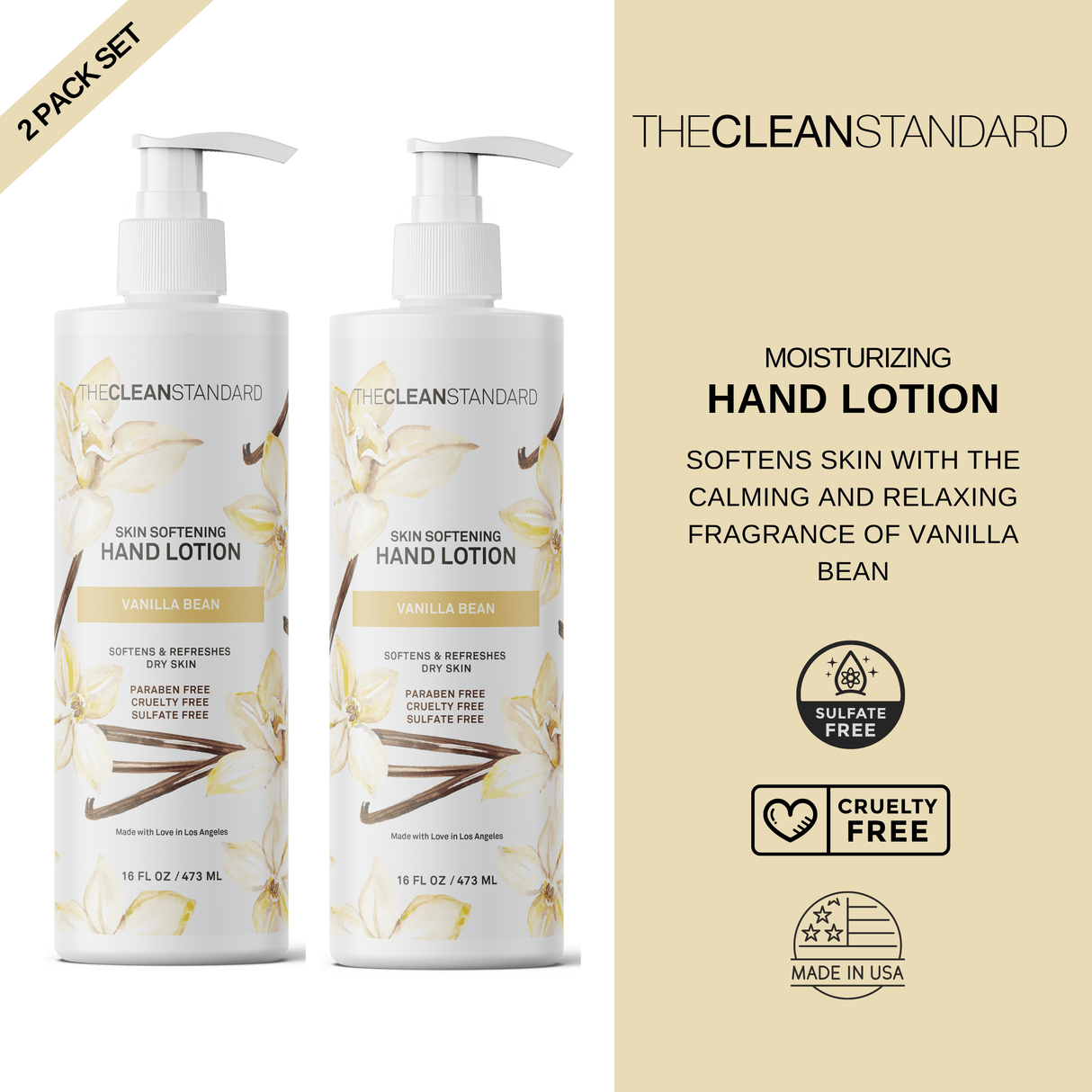 Moisturizing Hand Lotion for Dry Skin and Moisturizer with Shea Butter, Vanilla Extract | Hydrating Non Greasy Hand Cream for Women and Men by THE CLEAN STANDARD | 2 Bottle Set x 16 fl oz with Lotion Pump by  Los Angeles Brands