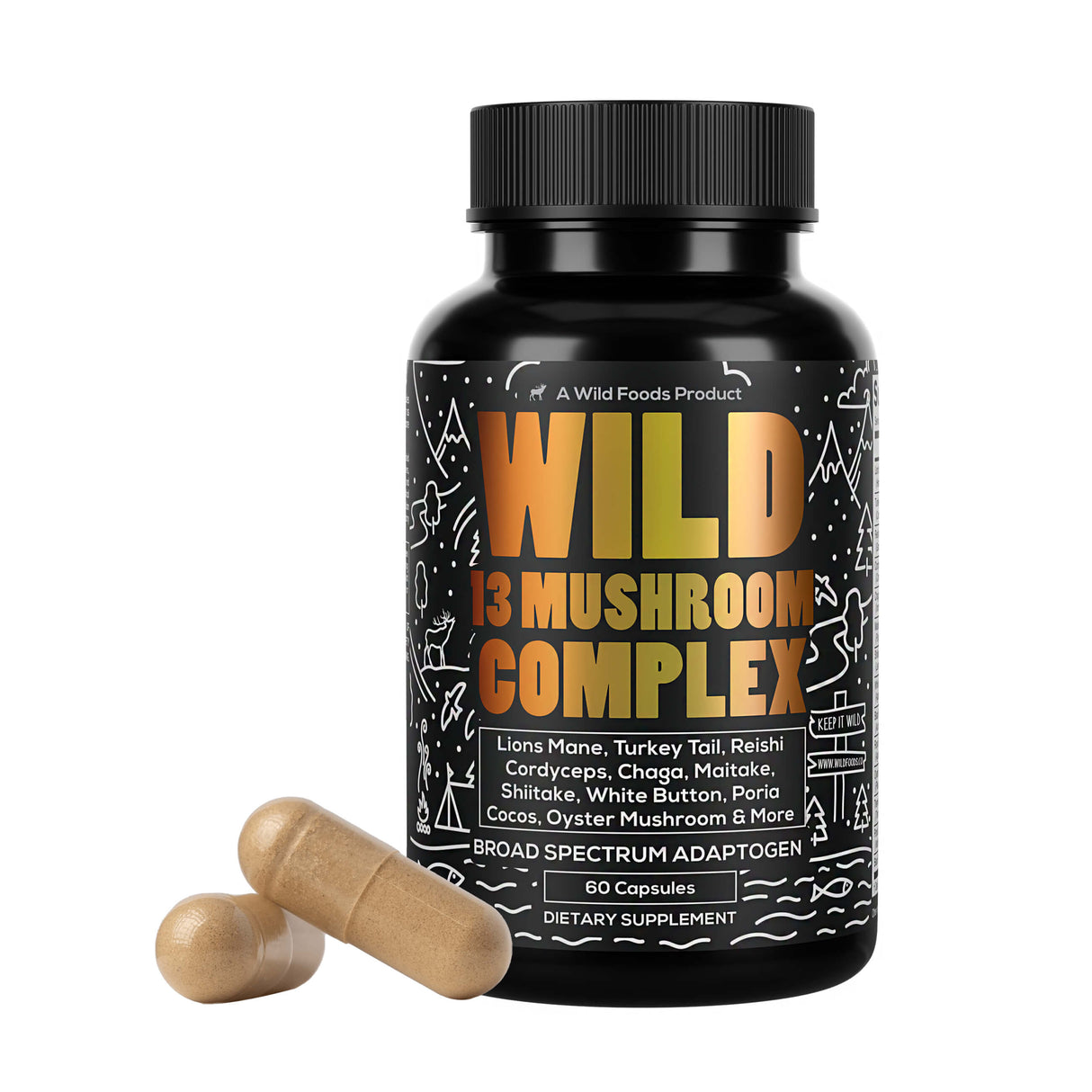 Wild 13 Mushroom Complex With Lion's Mane & Cordyceps, 60ct by Wild Foods