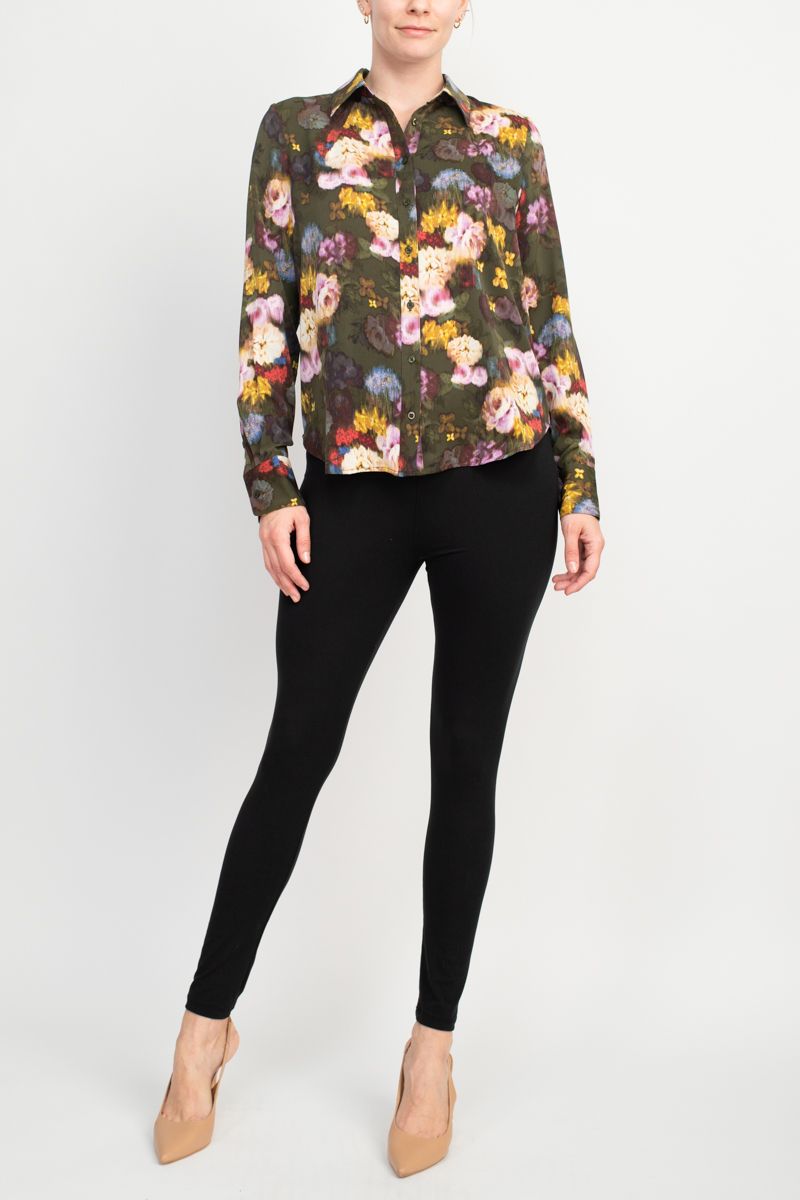 Nicole Miller Silk Olive Blouse Top Shirt by Curated Brands