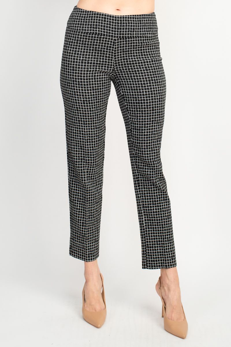 Zac & Rachel Black White Irregular Mini Square Print Fitted Pants by Curated Brands