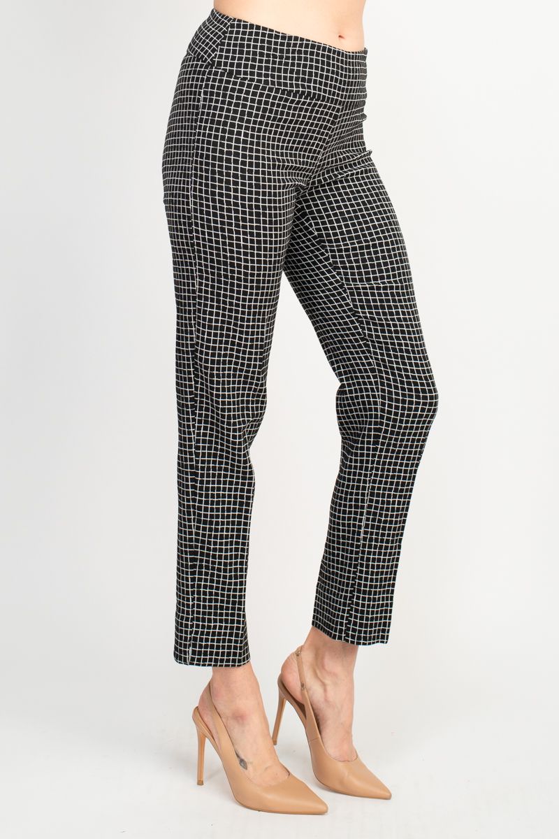 Zac & Rachel Black White Irregular Mini Square Print Fitted Pants by Curated Brands