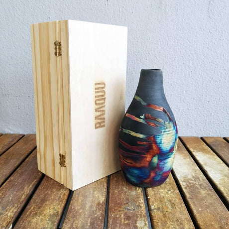 Natsu Ceramic Raku Pottery Vase with Gift Box by RAAQUU