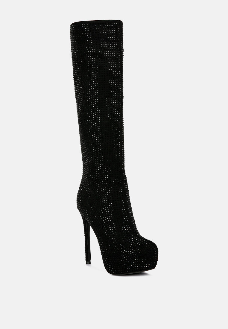 nebula rhinestone embellished stiletto calf boots by London Rag