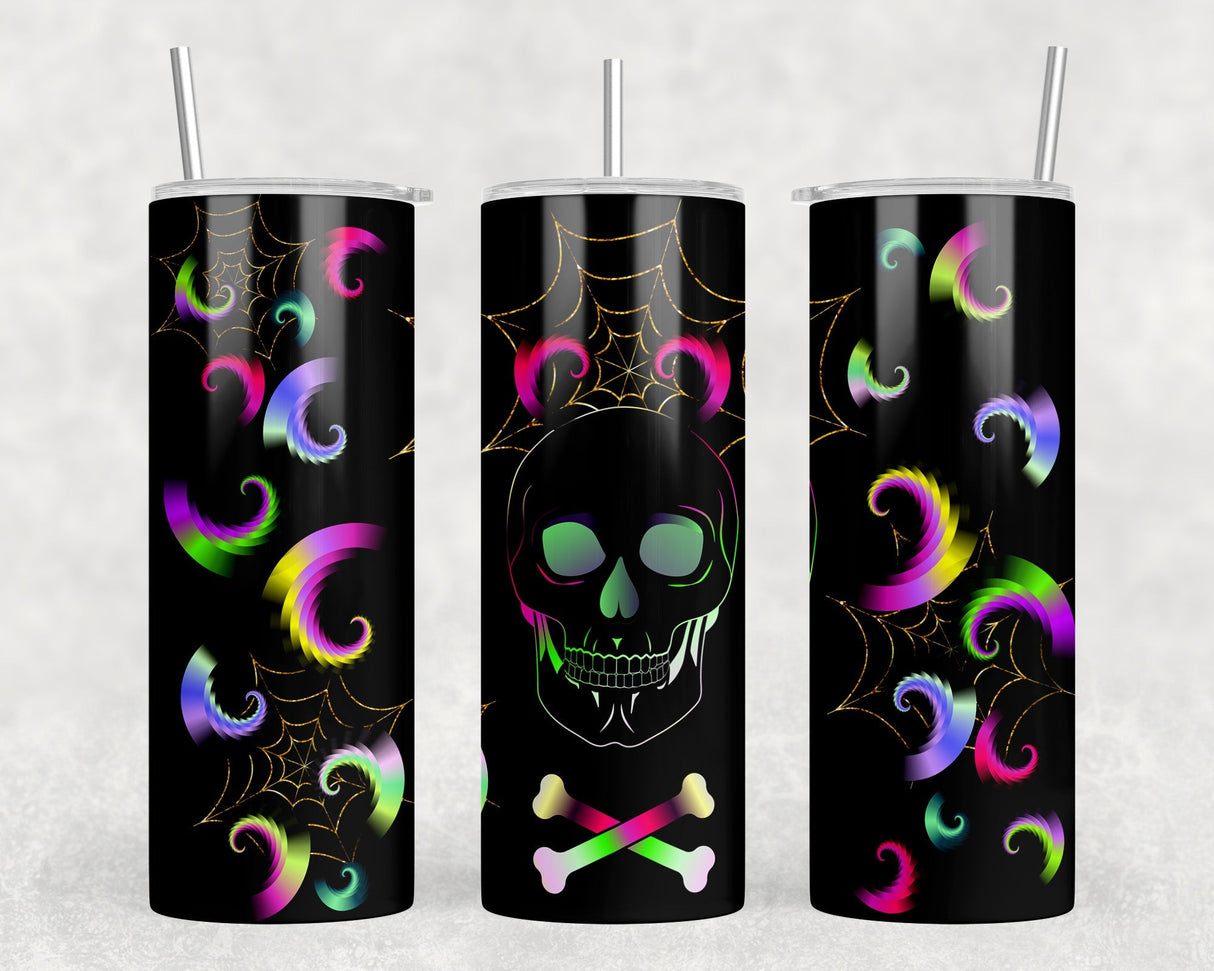 Neon Skull - 20 oz Steel Skinny Tumbler - Optional Blue Tooth Speaker - Speaker Color will Vary by Rowdy Ridge Co