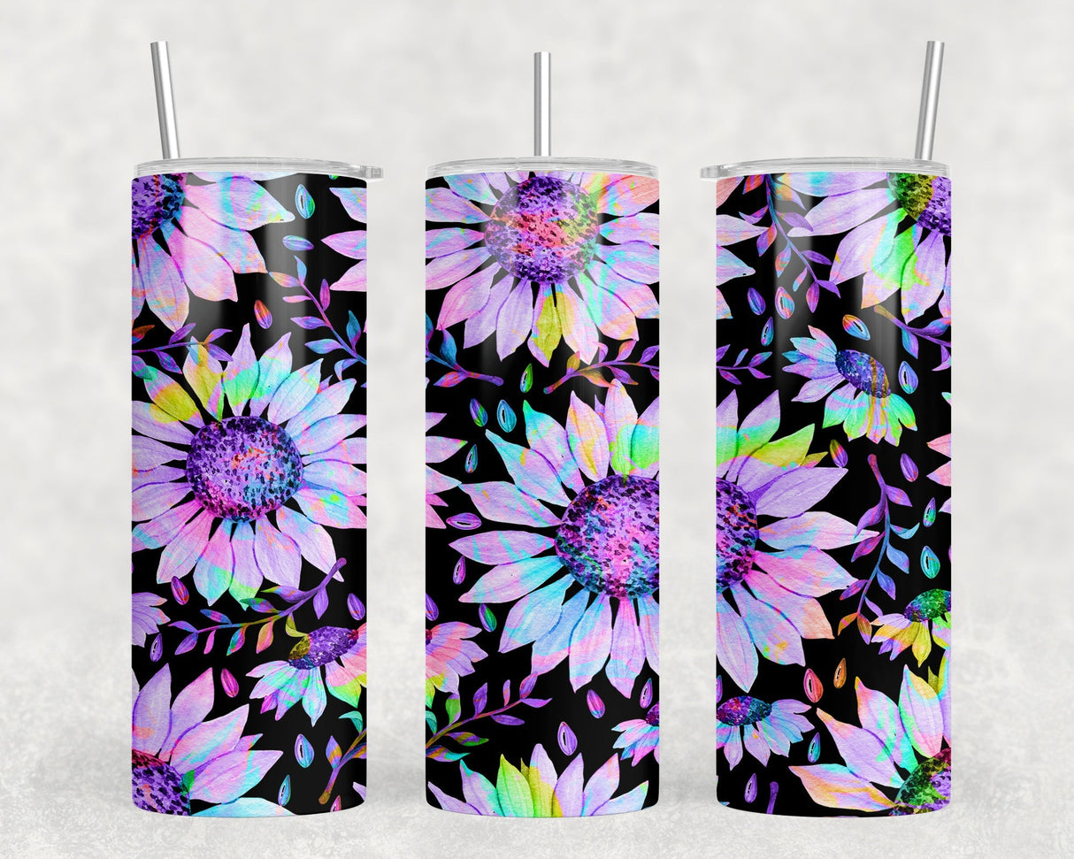 Neon Sunflowers - 20 oz Steel Skinny Tumbler - Optional Blue Tooth Speaker - Speaker Color will Vary by Rowdy Ridge Co