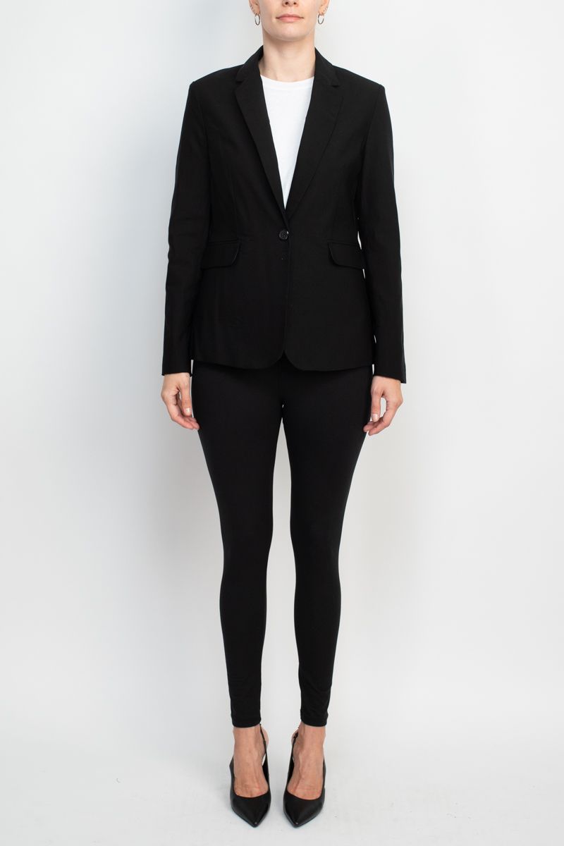 Zac & Rachel notched collar long sleeve one button closure scuba crepe blazer by Curated Brands