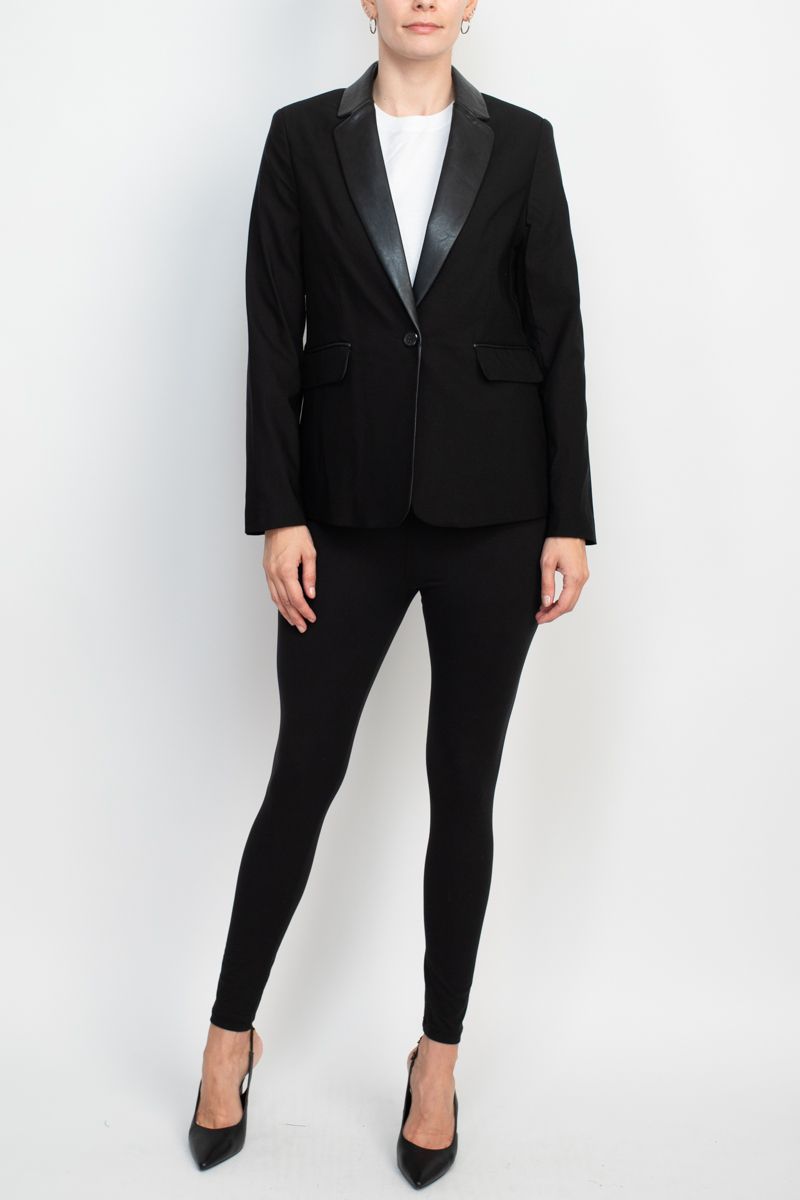 Zac & Rachel notched collar long sleeve one button closure stretch crepe blazer by Curated Brands