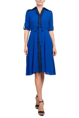 Nanette Lepore collared crochet detail button down folded sleeve tie waist chiffon dress by Curated Brands