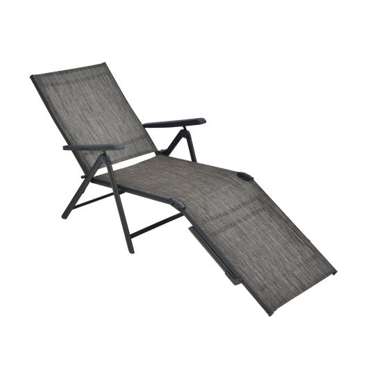 Patio Foldable Chaise Lounge Chair with Backrest and Footrest-Gray