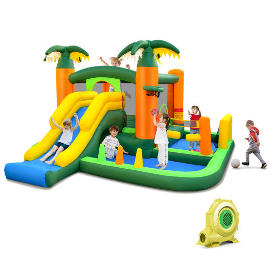 Big Inflatable Bounce House with Slide and Ball Pits for Indoor and Outdoor with 735W Blower