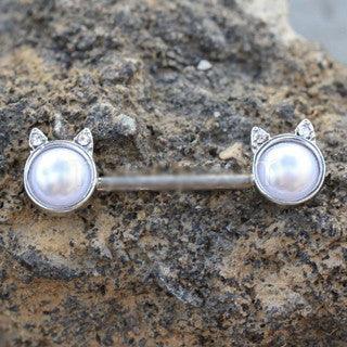 316L Surgical Steel Pearl White Cat Nipple Bar by Fashion Hut Jewelry - Vysn