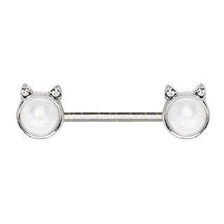 316L Surgical Steel Pearl White Cat Nipple Bar by Fashion Hut Jewelry - Vysn