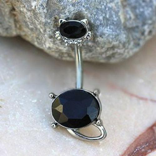 316L Stainless Steel Fancy Black Cat Navel Ring by Fashion Hut Jewelry - Vysn