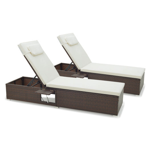 Patio Chaise Lounge Set of 2 with Backrest Seat Cushion and Headrest-Off White