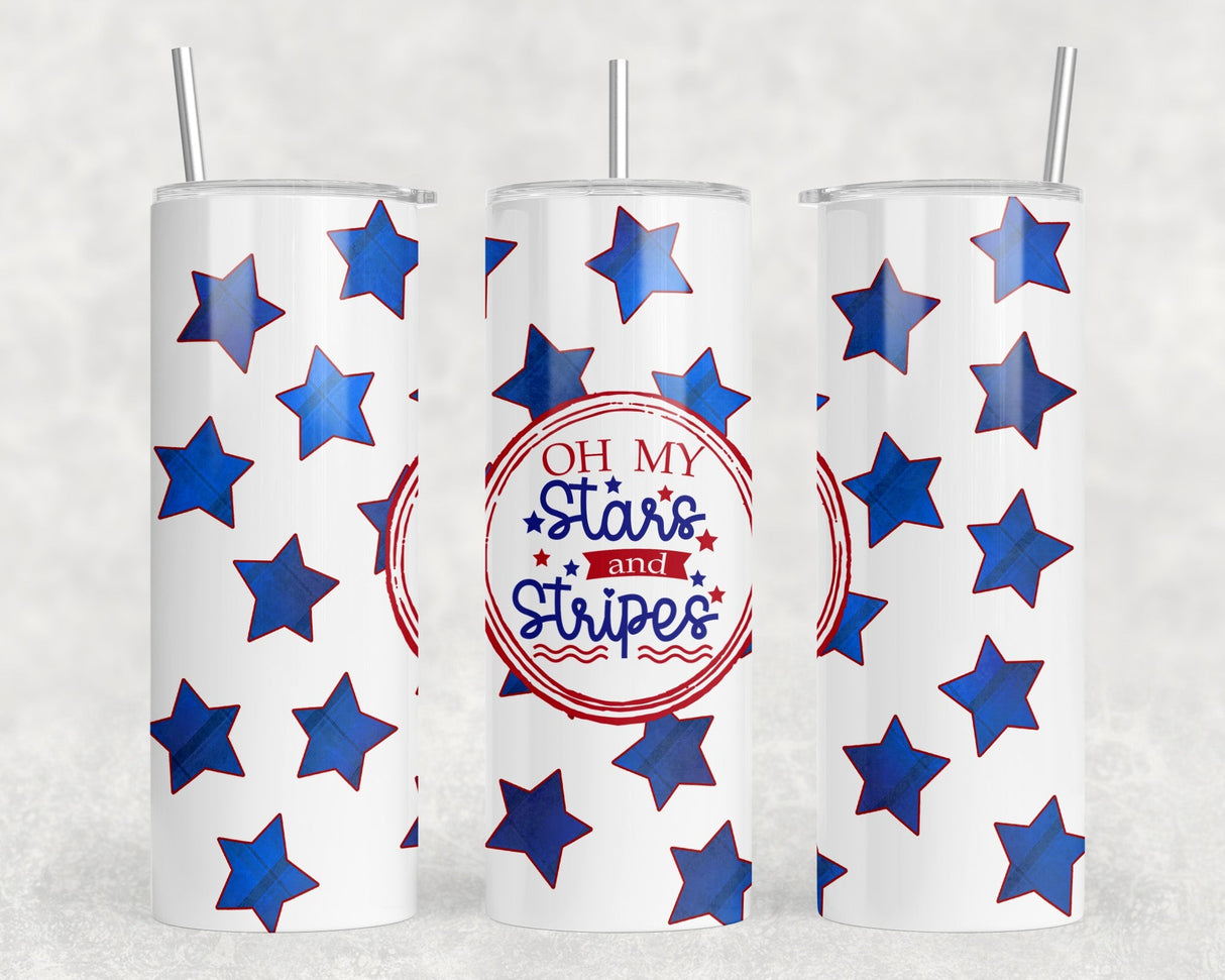 Oh My Stars and Stripes - 20 oz Steel Skinny Tumbler - Optional Blue Tooth Speaker - Speaker Color will Vary by Rowdy Ridge Co