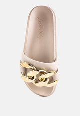 onyx metal chain slider flats by London Rag