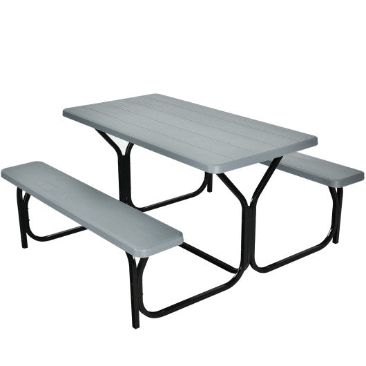 Picnic Table Bench Set for Outdoor Camping -Gray