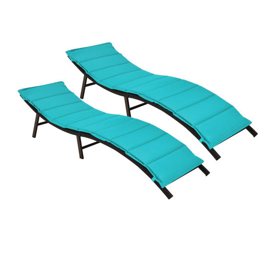 2Pcs Folding Patio Lounger Chair-Turquoise