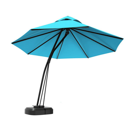 11 Feet Outdoor Cantilever Hanging Umbrella with Base and Wheels-Turquoise