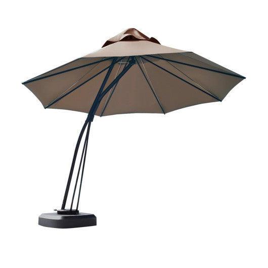 11 Feet Outdoor Cantilever Hanging Umbrella with Base and Wheels-Tan