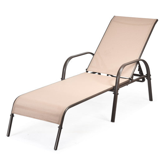 Adjustable Patio Chaise Folding Lounge Chair with Backrest-Brown