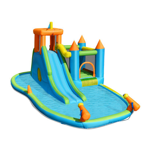 Inflatable Water Slide with Bounce House and Splash Pool without Blower for Kids