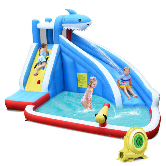 4-in-1 Inflatable Water Slide Park with Long Slide and 735W Blower