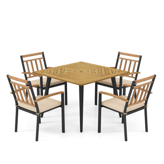 5 Pieces Patio Dining Set with Cushions and 1.9 inches Umbrella Hole