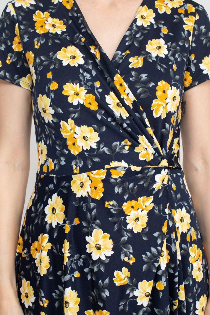 Perceptions V-Neck Short Sleeve Gathered Side Floral Print ITY Dress by Curated Brands