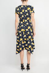 Perceptions V-Neck Short Sleeve Gathered Side Floral Print ITY Dress by Curated Brands