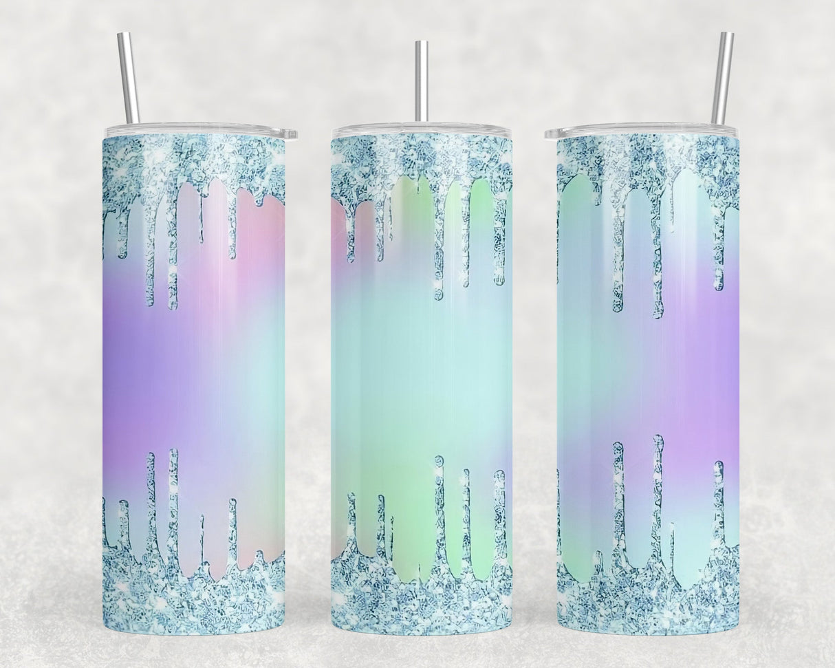 Pastel faux glitter Drip - 20 oz Steel Skinny Tumbler - Optional Blue Tooth Speaker - Speaker Color will Vary by Rowdy Ridge Co