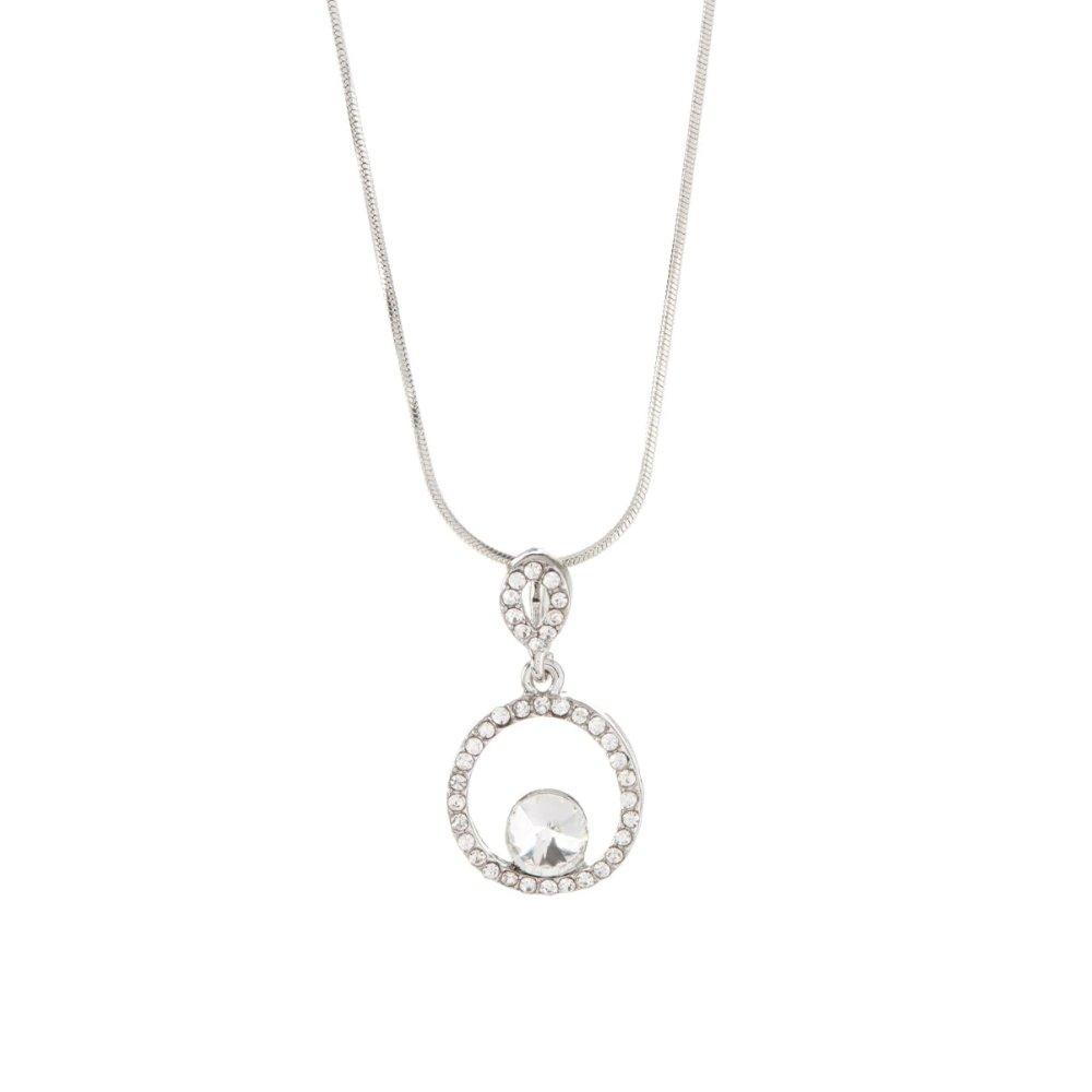 Pave Circle Crystal and White Gold Plated Pendant Necklace by Hollywood Sensation®