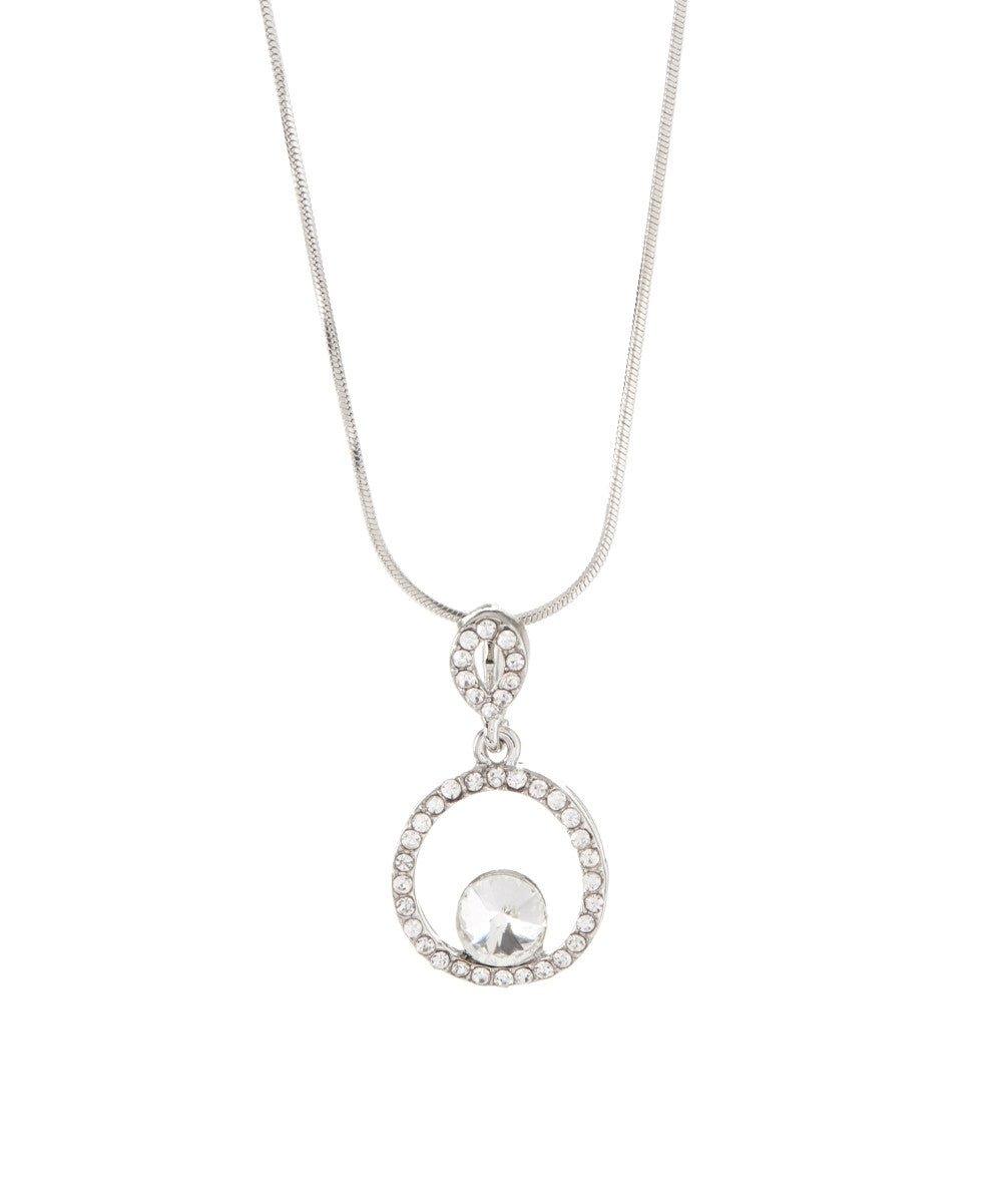 Pave Circle Crystal and White Gold Plated Pendant Necklace by Hollywood Sensation®