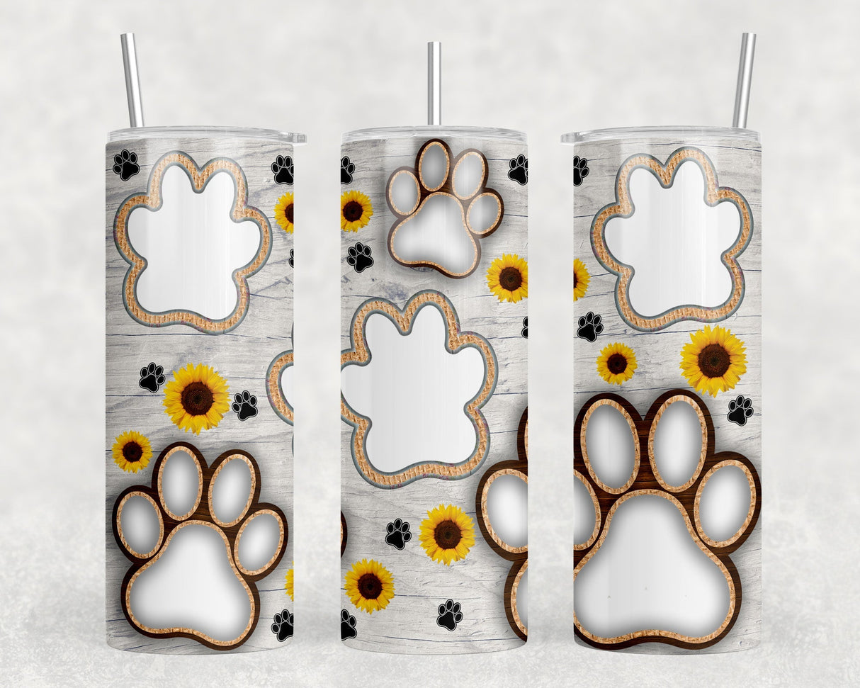 Paw Print Photo Insert - 20 oz Steel Skinny Tumbler - Optional Blue Tooth Speaker - Speaker Color will Vary by Rowdy Ridge Co