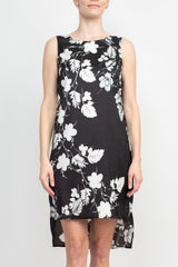 Premise Boat Neck Sleeveless Floral Print High Low Hem Charmeuse Dress by Curated Brands