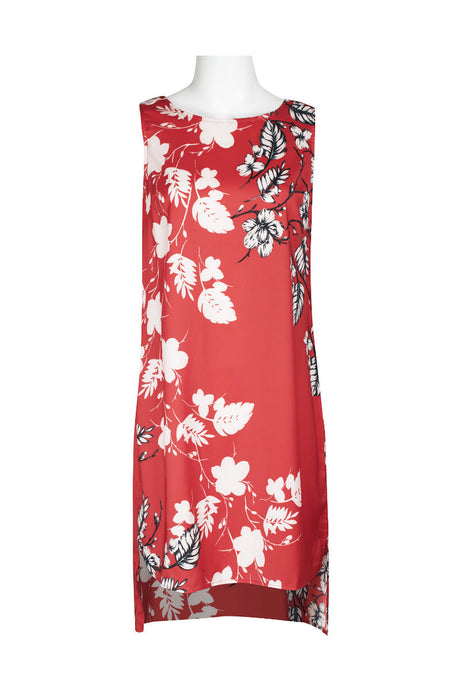 Premise Boat Neck Sleeveless Floral Print High Low Hem Charmeuse Dress by Curated Brands