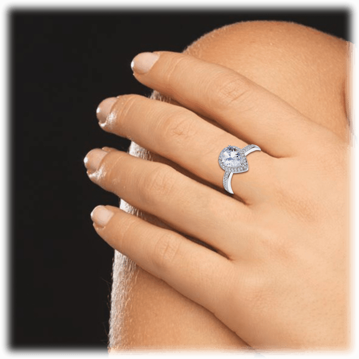 White Gold and Cubic Zirconia Halo Pear Cut Ring for Women by Hollywood Sensation®