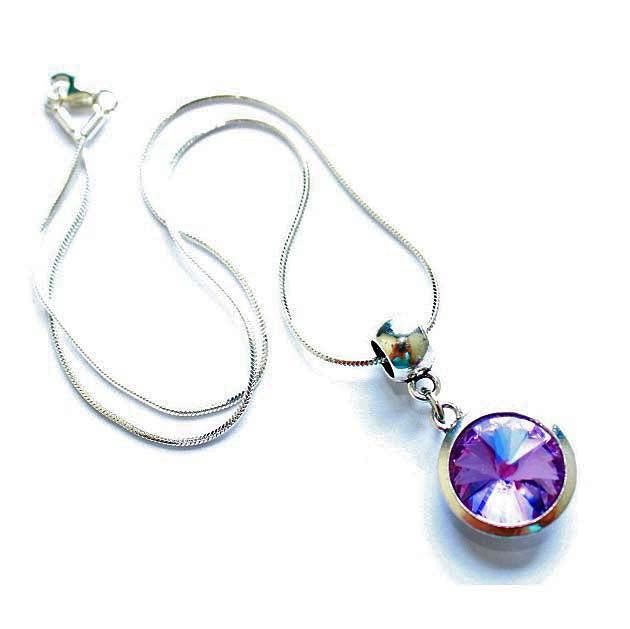 Silver Plated 'June Birthstone' Amethyst Colored Crystal Pendant Necklace by Liberty Charms USA