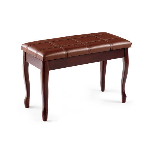 Solid Wood PU Leather Piano Bench with Storage-Brown