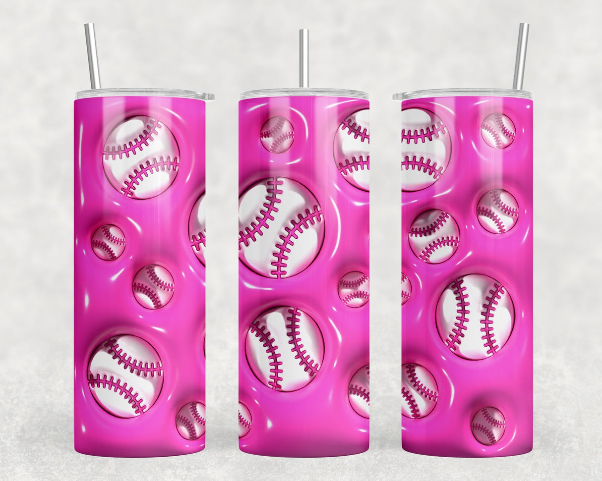 Pink Baseball - 20 oz Steel Skinny Tumbler - Optional Blue Tooth Speaker - Speaker Color will Vary by Rowdy Ridge Co