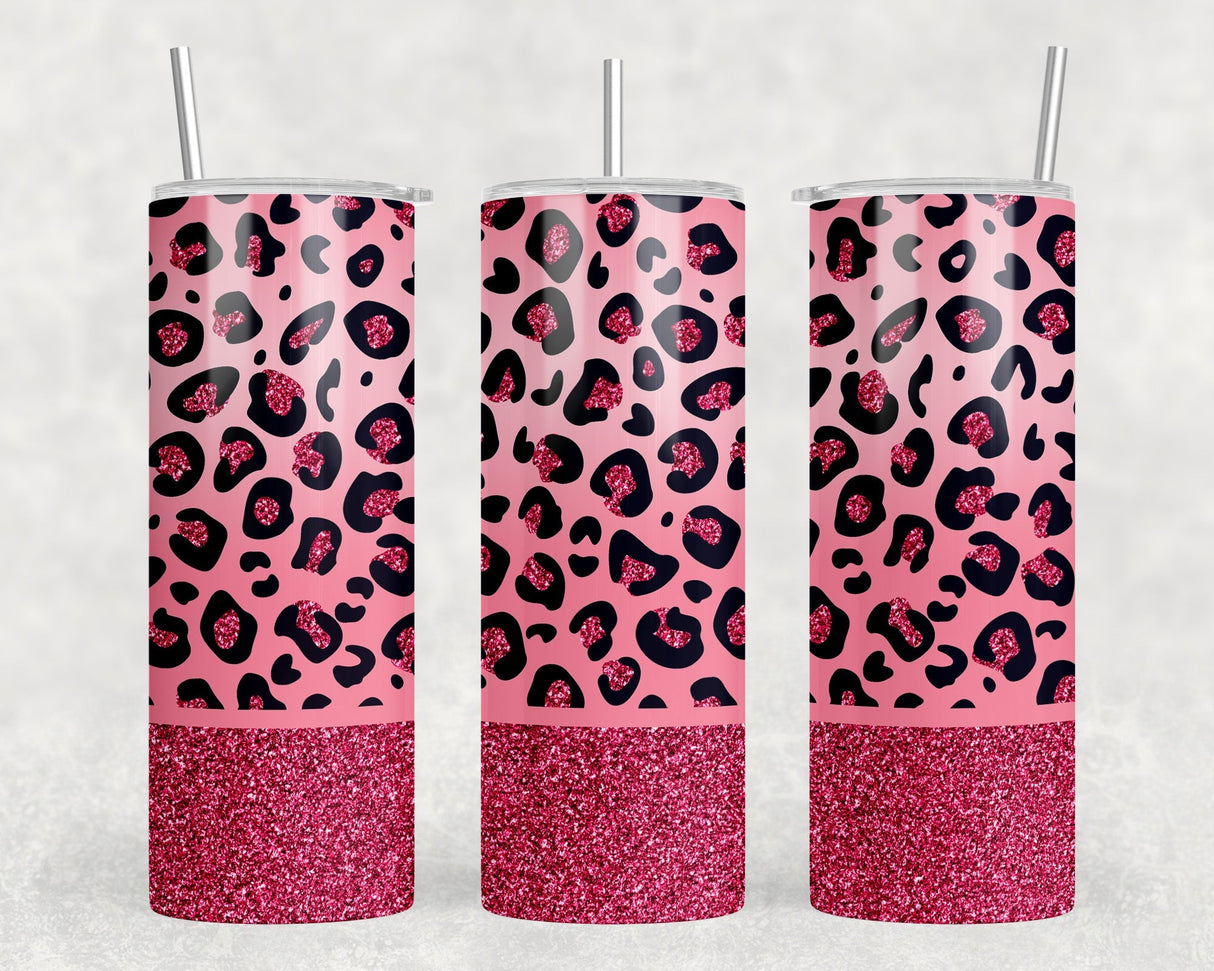 Pink Leopard Print - 20 oz Steel Skinny Tumbler - Optional Blue Tooth Speaker - Speaker Color will Vary by Rowdy Ridge Co