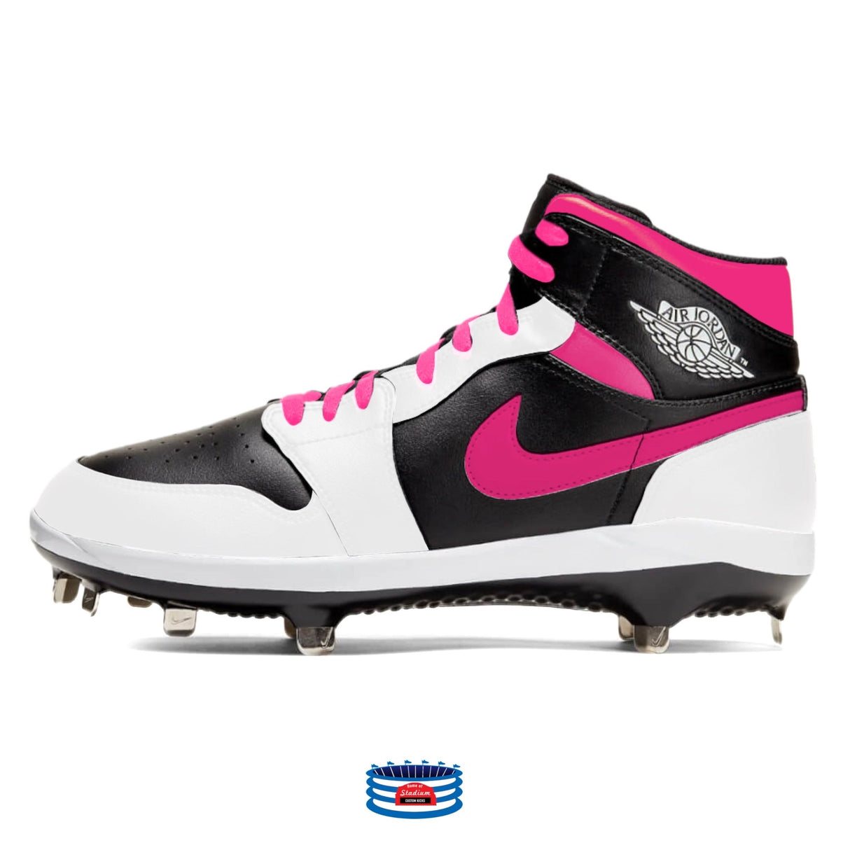 "Pink Panda" Jordan 1 Retro Cleats by Stadium Custom Kicks