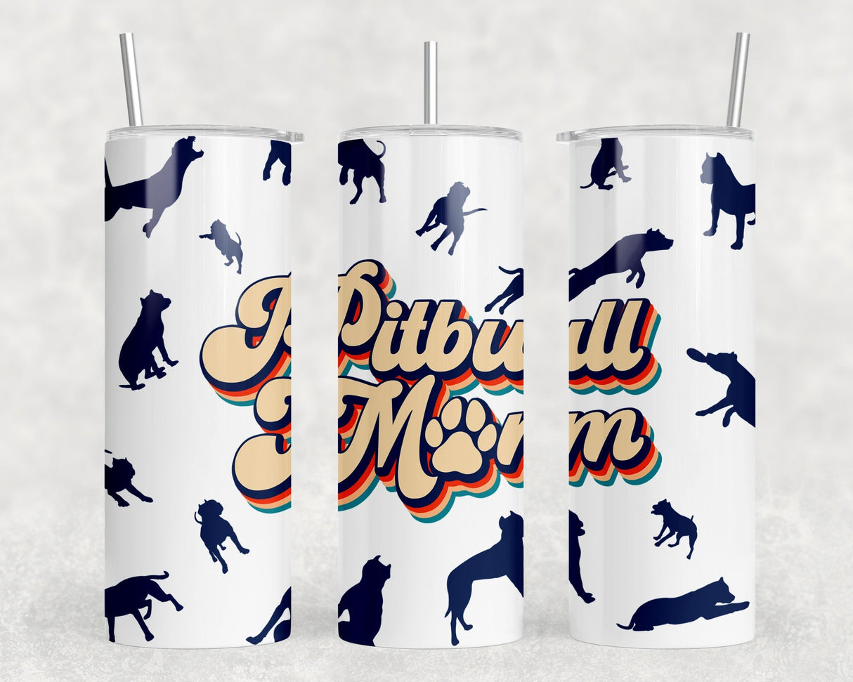 Pitbull Mom - 20 oz Steel Skinny Tumbler - Optional Blue Tooth Speaker - Speaker Color will Vary by Rowdy Ridge Co