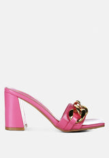 playdoll block heel sandal with metal chain detail by London Rag