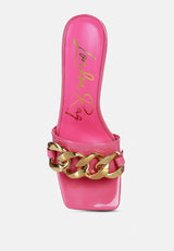 playdoll block heel sandal with metal chain detail by London Rag