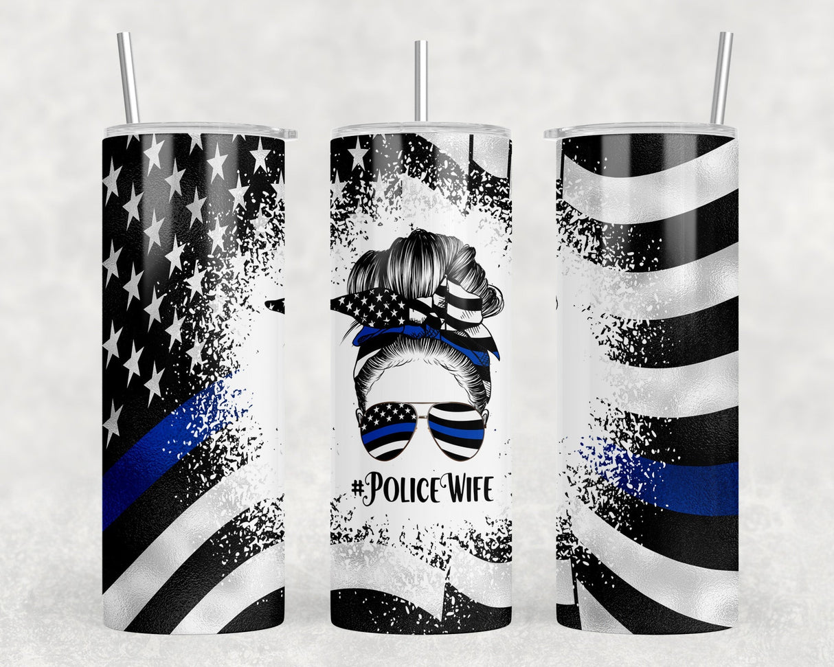 Police Wife|Skinny Tumbler|Optional Bluetooth Speaker| Speaker Color Varies by Rowdy Ridge Co