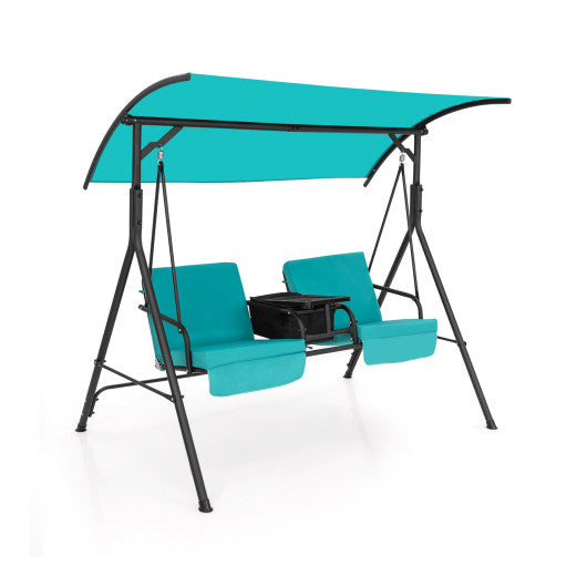 Porch Swing Chair with Adjustable Canopy-Turquoise